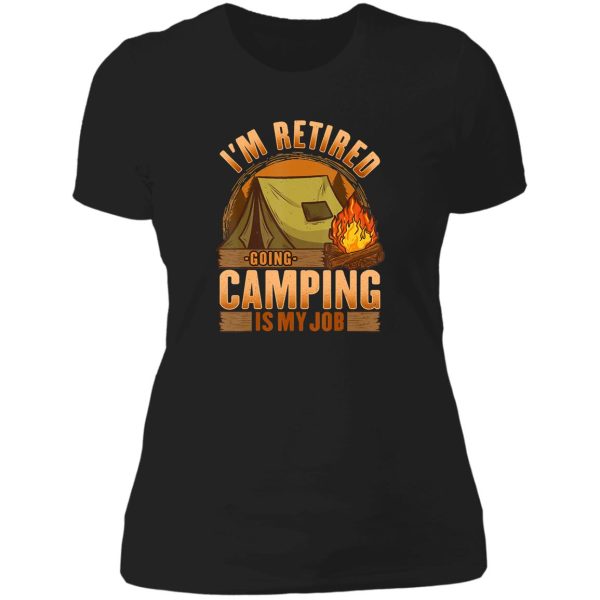 retired camper camping campfire adventure outdoor camper funny mountain lady t-shirt