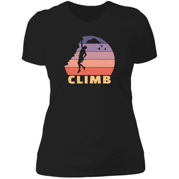 retro sunset climber bouldering & rock climbing lady t-shirt