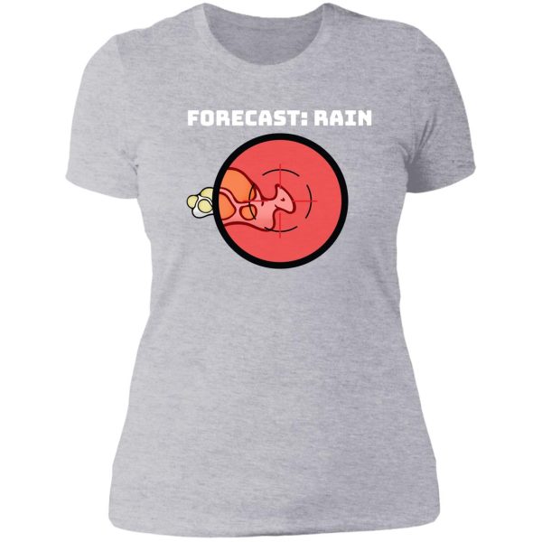rimworld gaming hunting boomalope forecast rain funny meme indie online video game hd high quality online store lady t-shirt