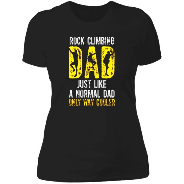 rock climbing dad lady t-shirt