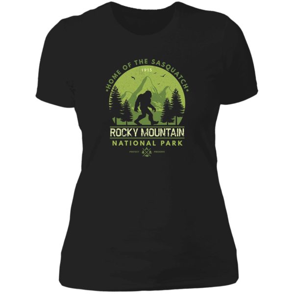 rocky mountain national park home of the sasquatch lady t-shirt