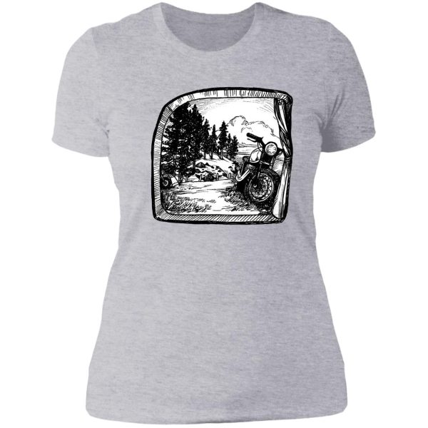 rocky mountain roll - tent view lady t-shirt