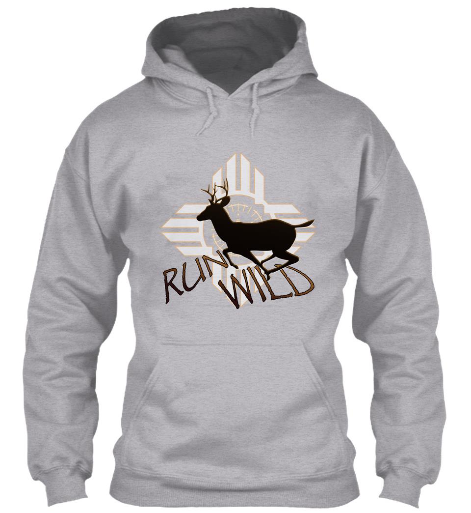 run wild with running buck deer silhouette & tribal sun . hoodie