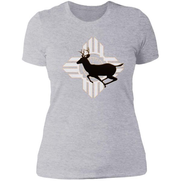 running buck deer silhouette & tribal sun lady t-shirt