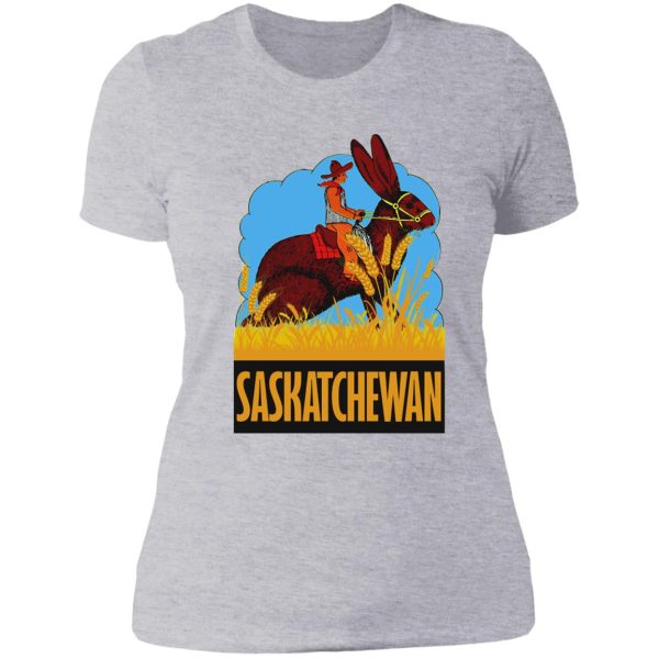 saskatchewan canada vintage travel decal lady t-shirt