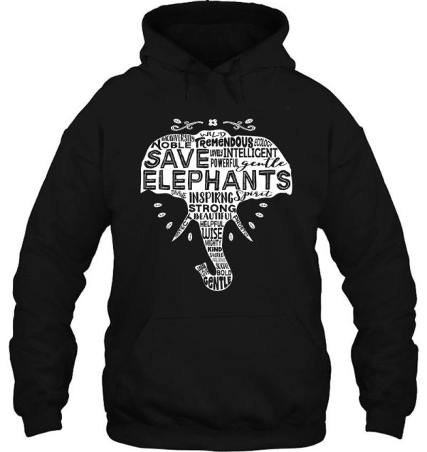 save elephants - word cloud silhouette (white) hoodie
