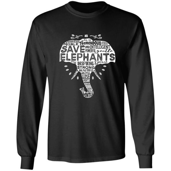 save elephants - word cloud silhouette (white) long sleeve
