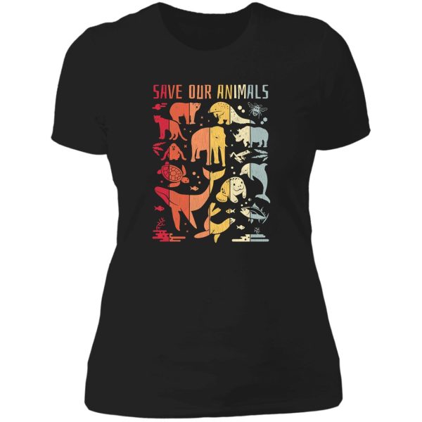save the animals - endangered animals retro design lady t-shirt