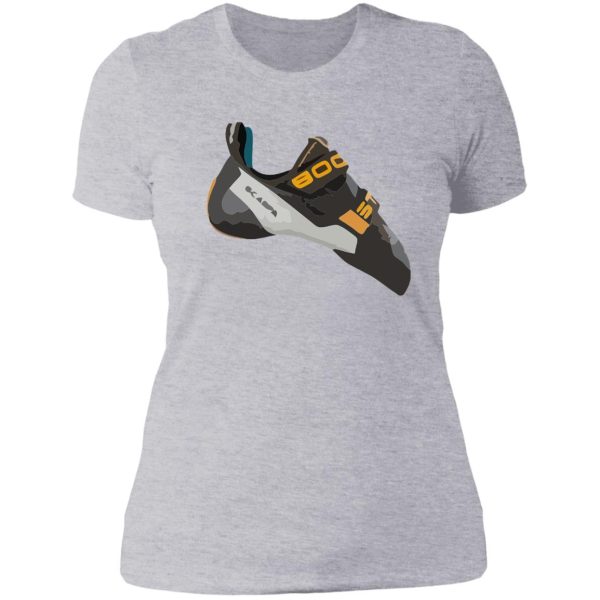 scarpa booster climbing shoe vector painting lady t-shirt