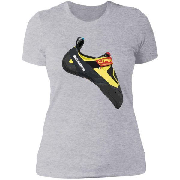 scarpa drago cimbing shoe vector painting lady t-shirt