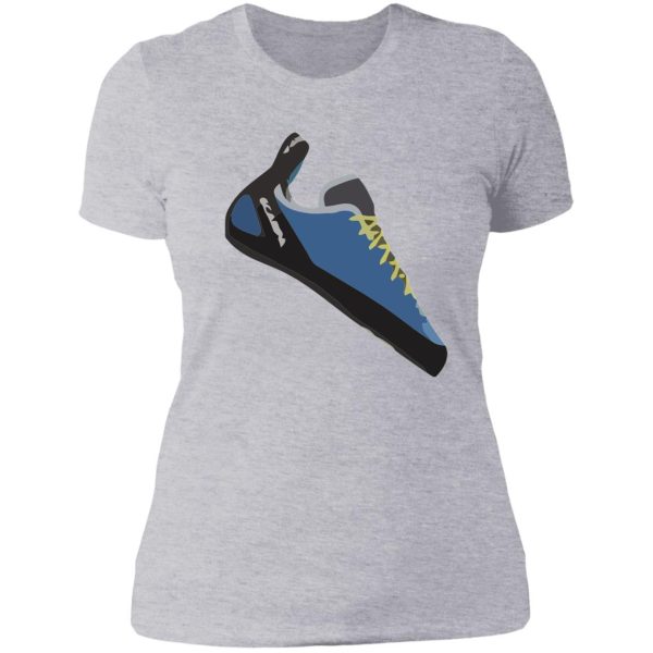 scarpa helix climbing shoe vector painting lady t-shirt