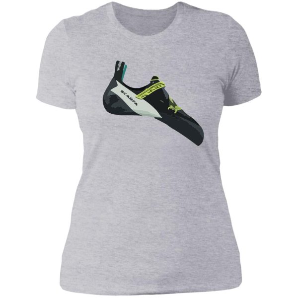 scarpa veloce climbing shoe vector painting lady t-shirt