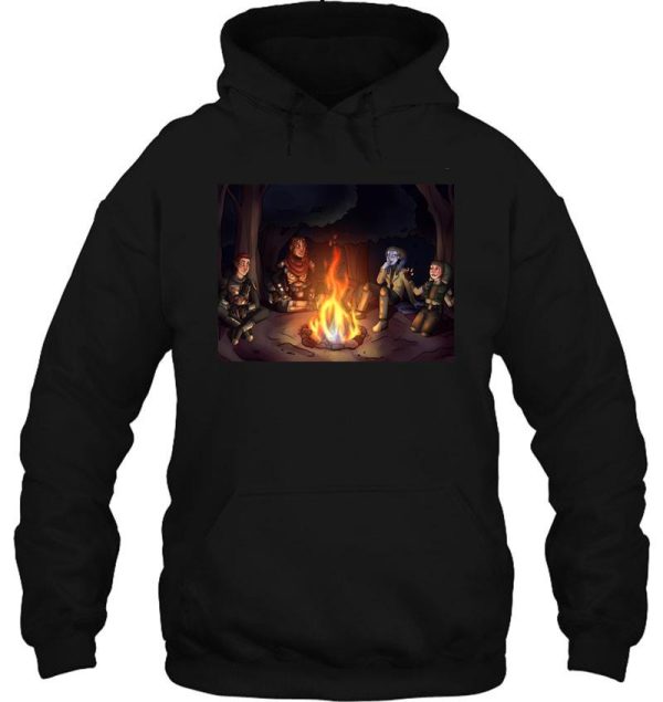 sci-fi fantasy characters around a campfire hoodie