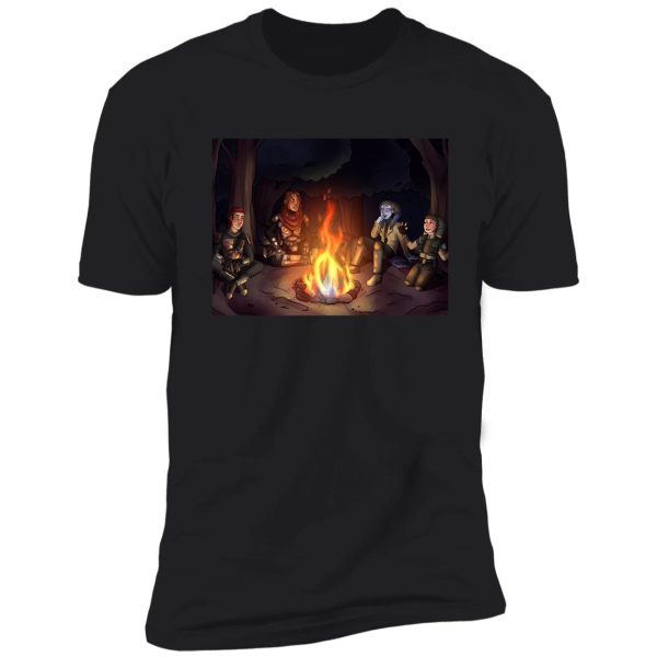 sci-fi fantasy characters around a campfire shirt