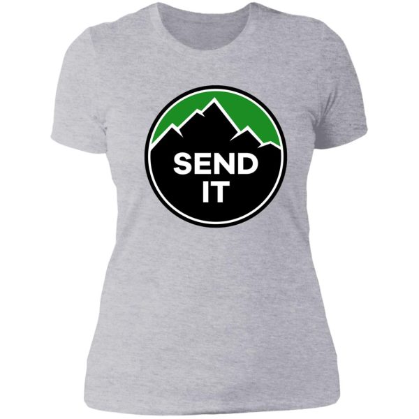 send it - rock climbing mountain inspirational design - green lady t-shirt