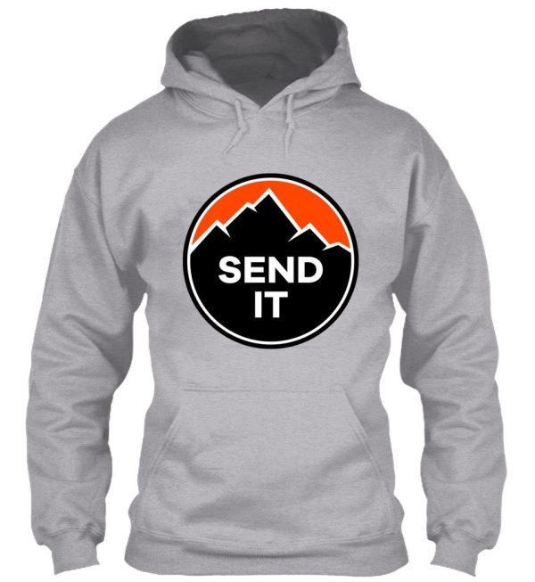 send it - rock climbing mountain inspirational design - orange hoodie