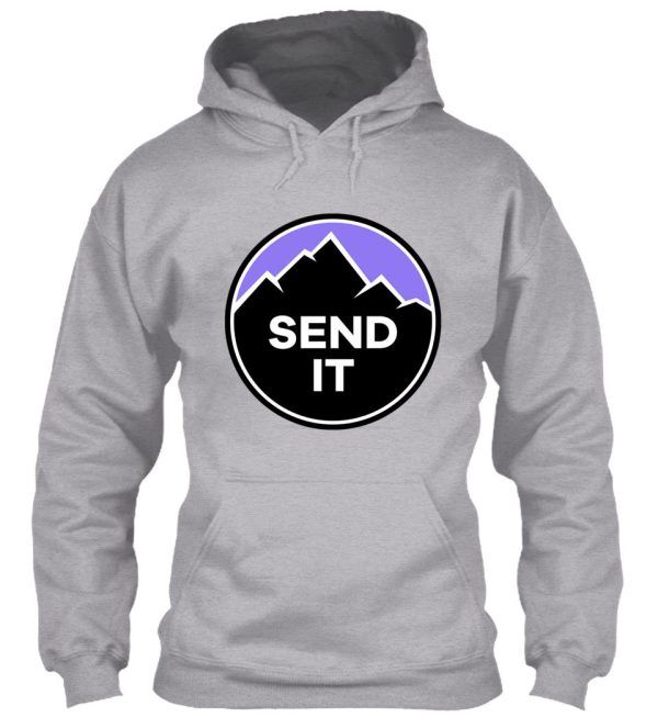 send it - rock climbing mountain inspirational design - purple hoodie