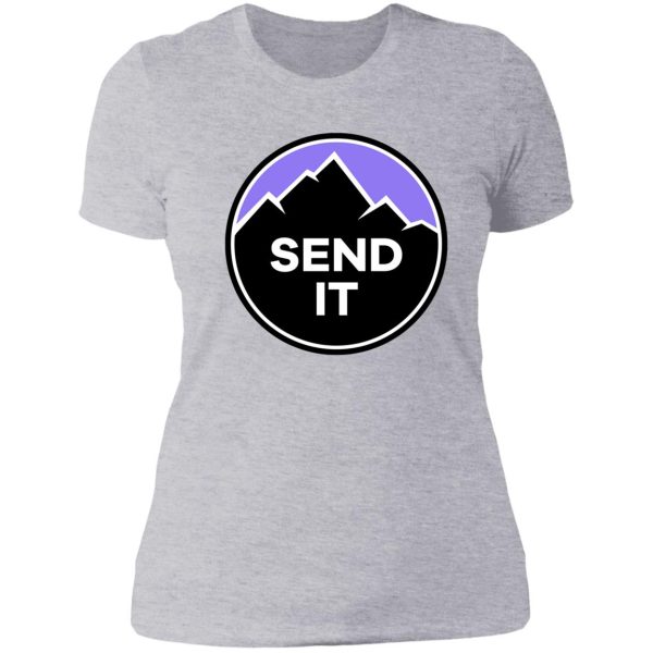 send it - rock climbing mountain inspirational design - purple lady t-shirt