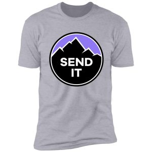 send it - rock climbing mountain inspirational design - purple shirt