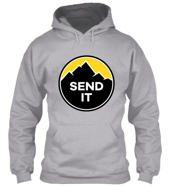 send it - rock climbing mountain inspirational design - yellow hoodie