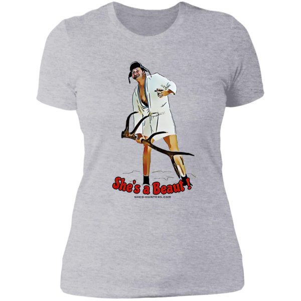 shes a beaut! cousin eddie elk shed hunting lady t-shirt