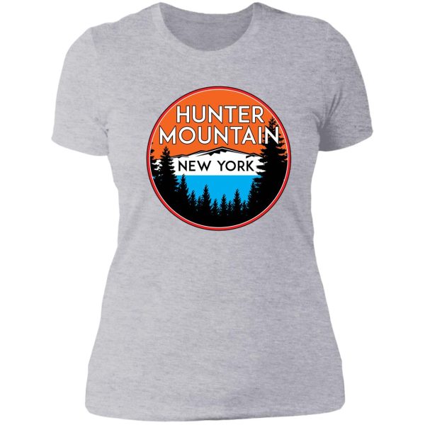 skiing hunter mountain new york ski snowboard skier 2 lady t-shirt