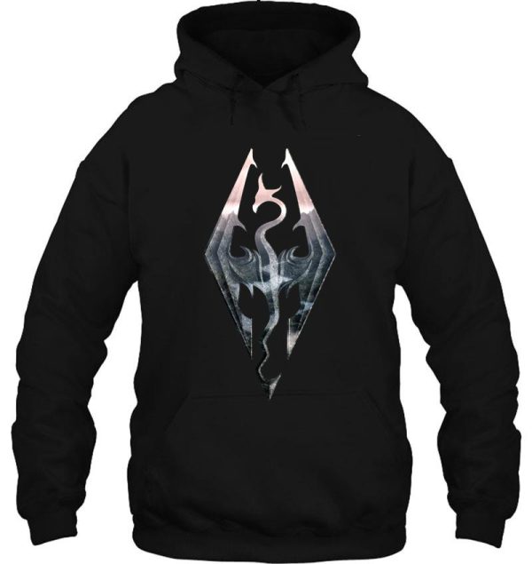 skyrim logo with mountain background hoodie