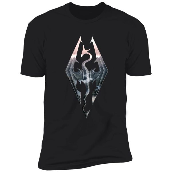 skyrim logo with mountain background shirt