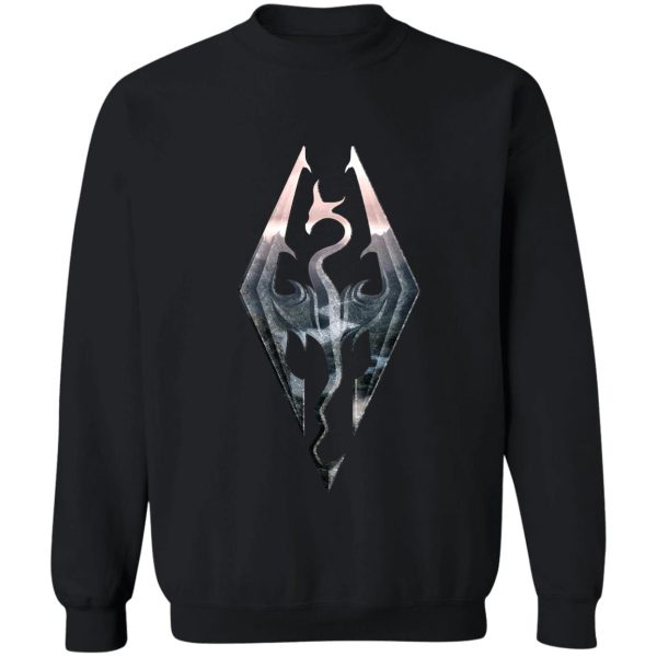 skyrim logo with mountain background sweatshirt