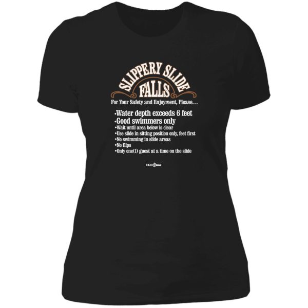 slippery slide falls lady t-shirt