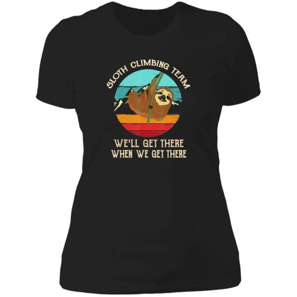 sloth climbing team retro hiking climbing funny hiker adventure outdoor lady t-shirt