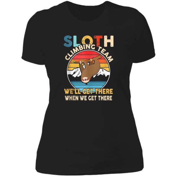 sloth climbing team retro vintage hiking climbing lady t-shirt