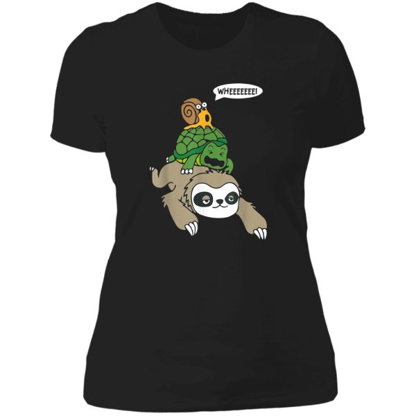 sloth turtle snail piggyback animal running wild tee lady t-shirt