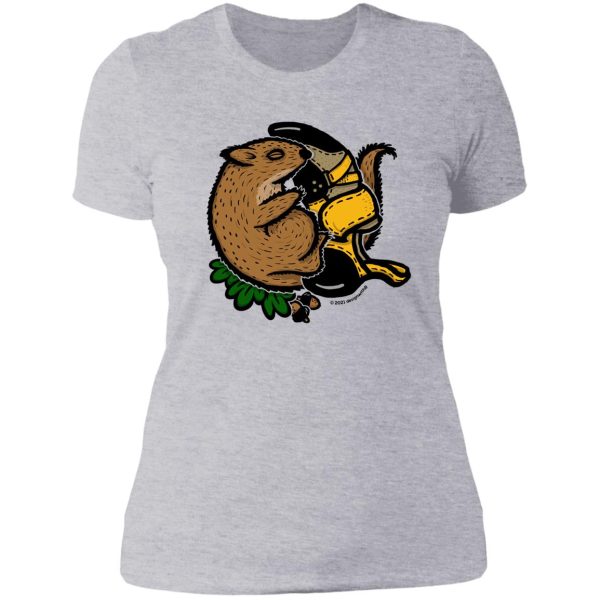 squirrel and a climbing shoe rock climbing lady t-shirt