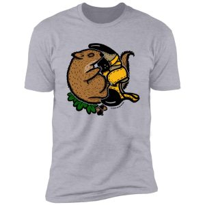 squirrel and a climbing shoe | rock climbing shirt