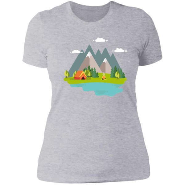 summer campfire landscape for vacation and travel lady t-shirt