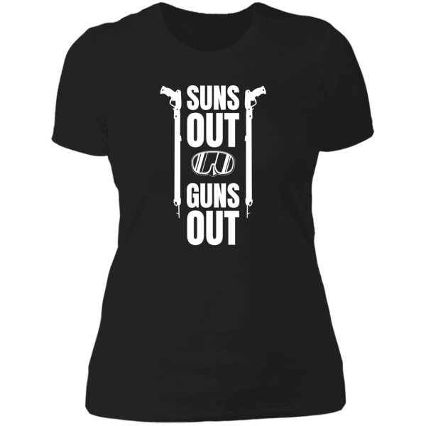 suns out guns out spearfishing print spearfish product lady t-shirt