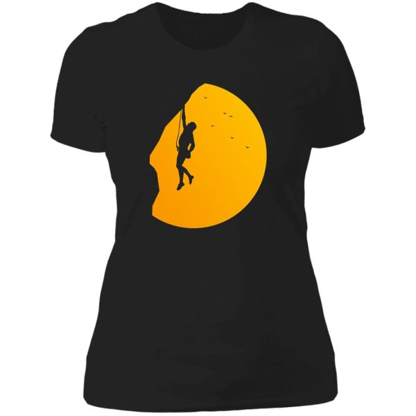 sunset silhouette outdoor rock climbing design lady t-shirt