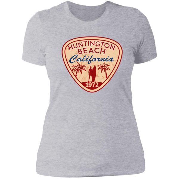 surfing huntington beach california surf surfer surfboard waves ocean 9 lady t-shirt