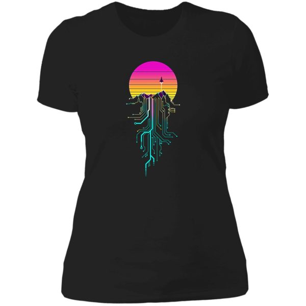 synth mountain sunrise lady t-shirt