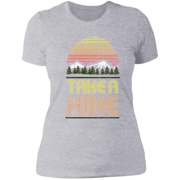 take a hike outdoor graphic tee shirt mountain trees sunset lady t-shirt