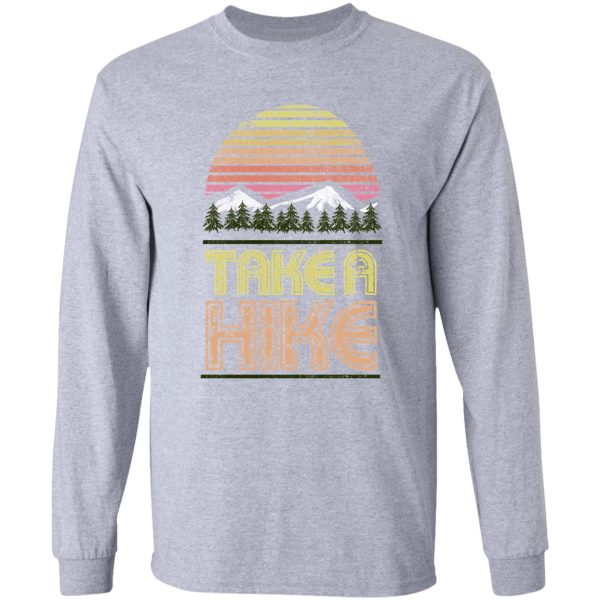 take a hike outdoor graphic tee shirt mountain trees sunset long sleeve