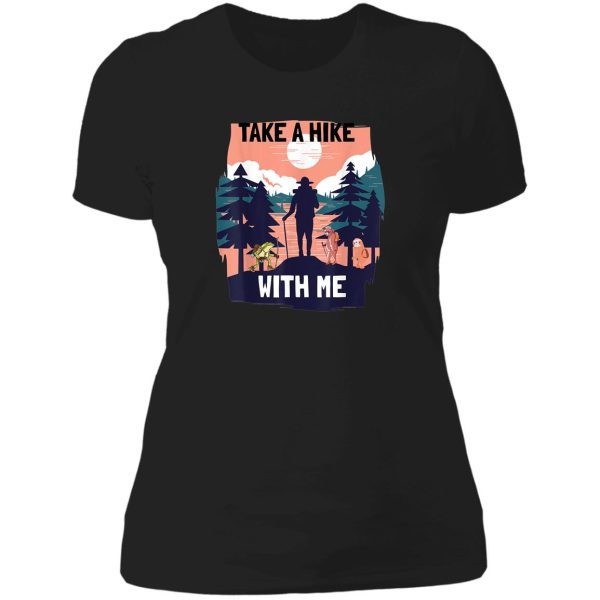 take a hike with me frog bear sloth mountain outdoor hiking lady t-shirt