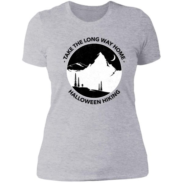 take the long way home halloween hiking lady t-shirt