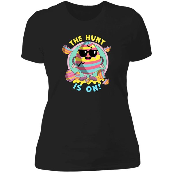 the egg hunt is on funny easter cute lady t-shirt