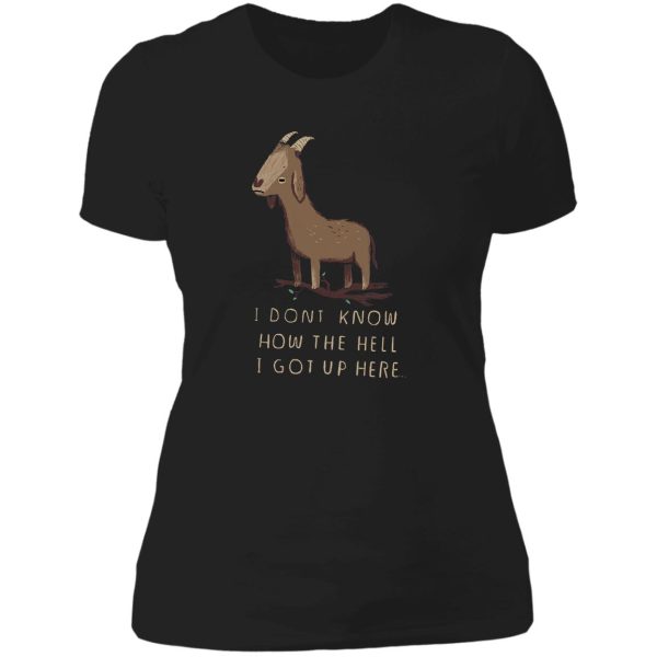 the mystery of tree climbing goats lady t-shirt