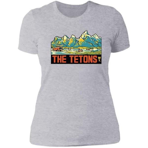 the tetons - grand teton national park vintage travel decal lady t-shirt