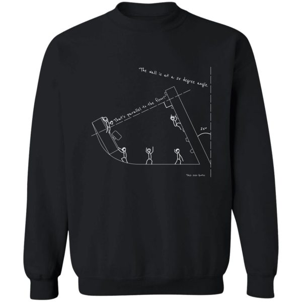 the wall is at a 25 degree angle. thats parallel to the floor! sweatshirt