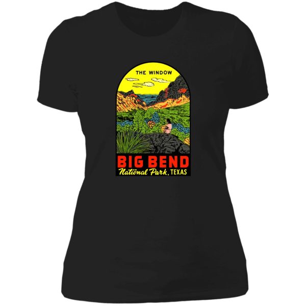 the window big bend national park vintage travel decal lady t-shirt