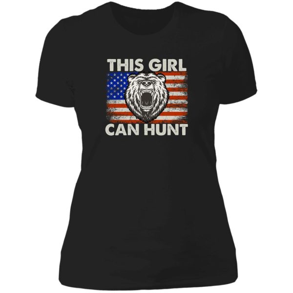 this girl can hunt girls boys women american flag funny lady t-shirt